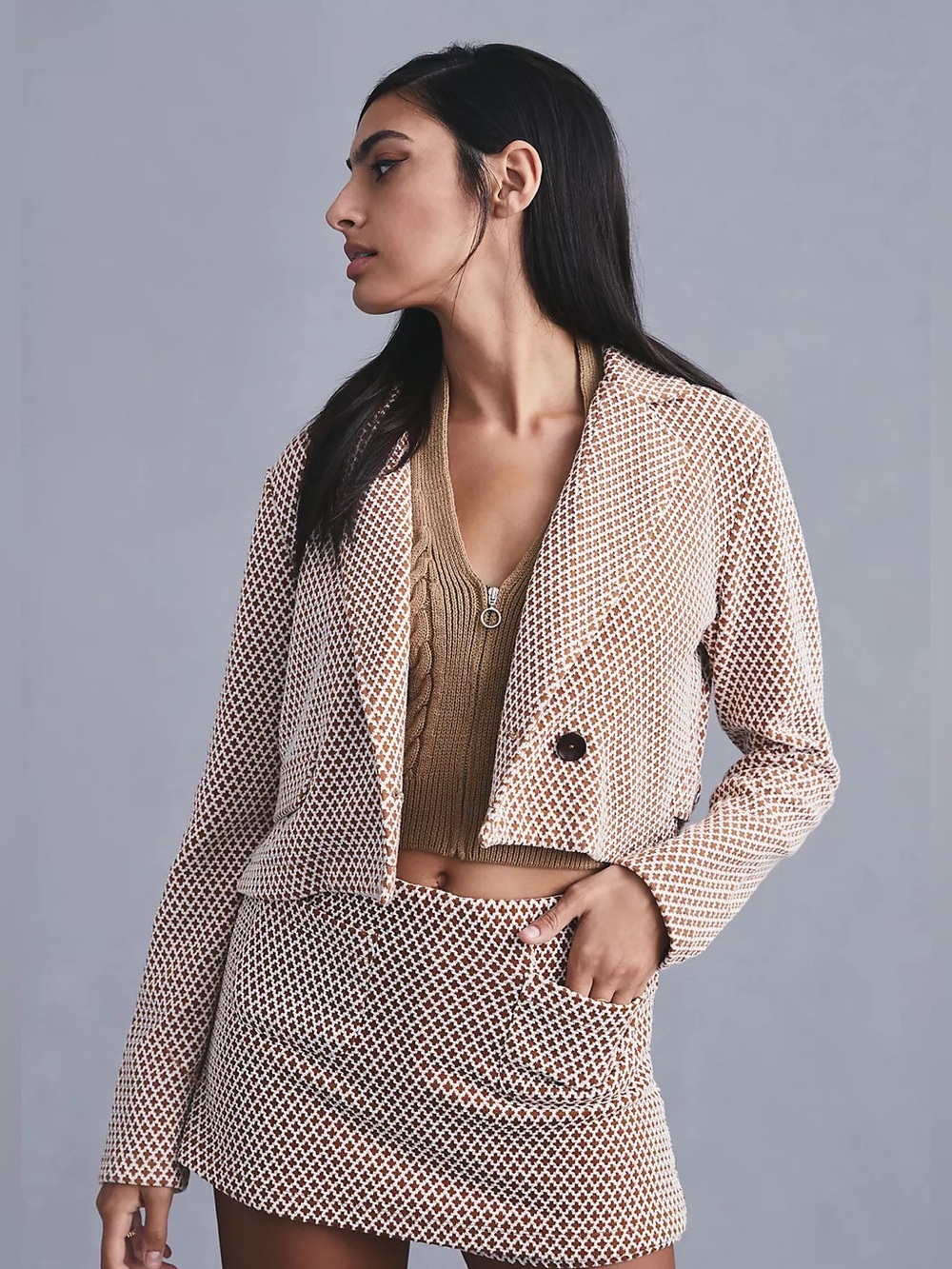 Anthropologie Maeve Cropped Knit Blazer
